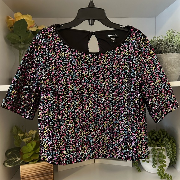 Zunie 2 Piece Formal Set Sequined Top Chiffon Skirt - Picture 3 of 5